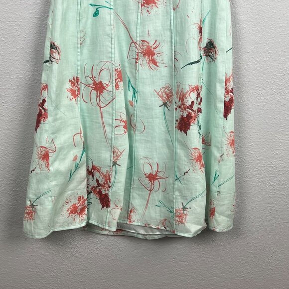 Ann Taylor Women's 100% Linen Blue Printed Sleeveless A Line Dress Size 4P - Picture 5 of 7